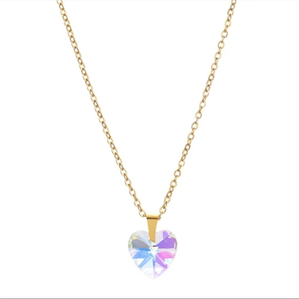 Heart Shape Stainless Steel Glass Plating Pendent Necklace